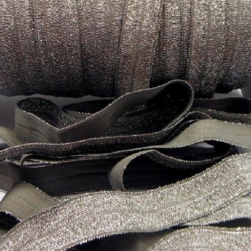 Ruban biais élastique brillant scintillant - 017 / gris foncé argenté ** 16 mm ** galon lurex foe - vendu par 50 cm