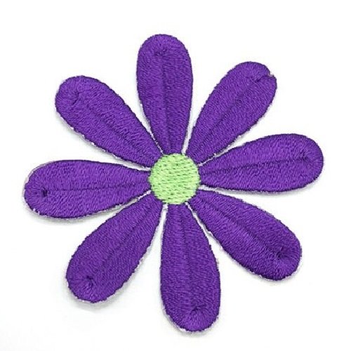 Écusson patch thermocollant - fleur 8 pétales, coeur vert / violet ** 5,5 x 5,5 cm ** applique à repasser