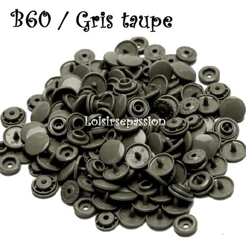 Lot de 5 sets - bouton pression marque kam t5 - b60 / gris taupe - oeko-tex standard 100 - bébé layette couture
