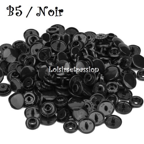 Lot de 5 sets - bouton pression marque kam t5 - b5 / noir - oeko-tex standard 100 - bébé layette couture