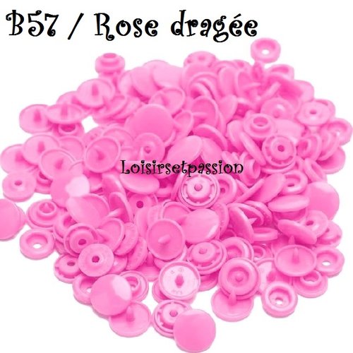 Lot de 5 sets - bouton pression marque kam t5 - b57 / rose dragée - oeko-tex standard 100 - bébé layette couture