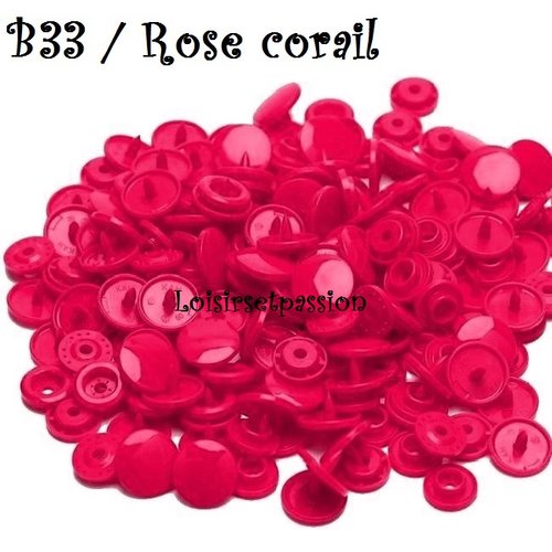 Lot de 5 sets - bouton pression marque kam t5 - b33 / rose corail - oeko-tex standard 100 - bébé layette couture
