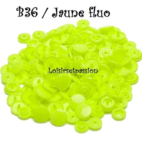 Lot de 5 sets - bouton pression marque kam t5 - b36 / jaune fluo - oeko-tex standard 100 - bébé layette couture