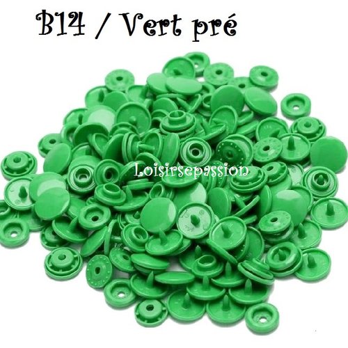 Lot de 5 sets - bouton pression marque kam t5 - b14 / vert pré - oeko-tex standard 100 - bébé layette couture
