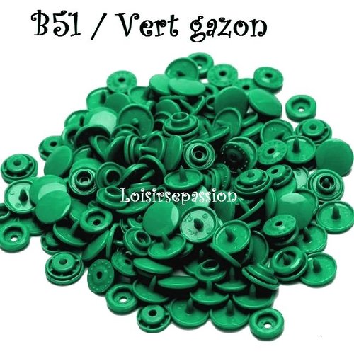 Lot de 5 sets - bouton pression marque kam t5 - b51 / vert gazon - oeko-tex standard 100 - bébé layette couture