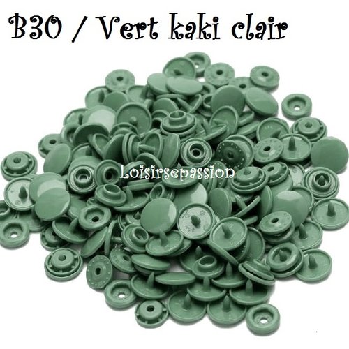 Lot de 5 sets - bouton pression marque kam t5 - b30 / vert kaki clair - oeko-tex standard 100 - bébé layette couture