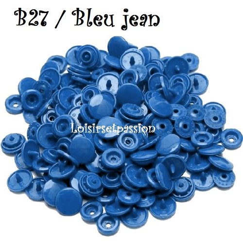 Lot de 5 sets - bouton pression marque kam t5 - b27 / bleu jean - oeko-tex standard 100 - bébé layette couture