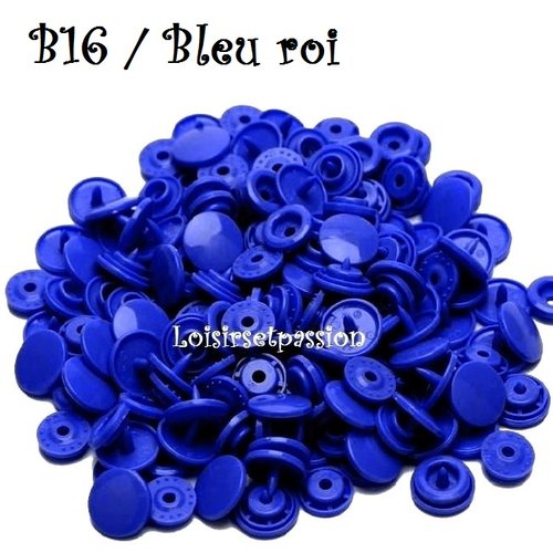 Lot de 5 sets - bouton pression marque kam t5 - b16 / bleu roi - oeko-tex standard 100 - bébé layette couture