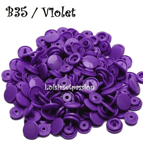 Lot de 5 sets - bouton pression marque kam t5 - b35 / violet - oeko-tex standard 100 - bébé layette couture