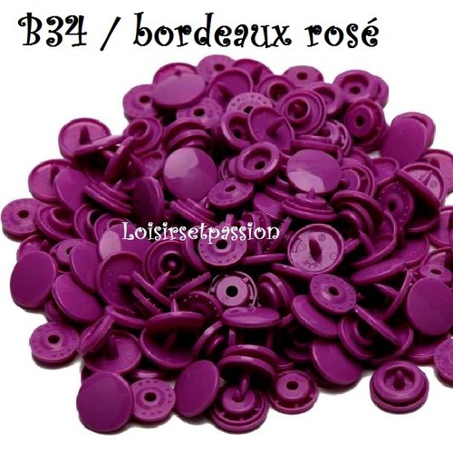 Lot de 5 sets - bouton pression marque kam t5 - b34 / bordeaux rosé - oeko-tex standard 100 - bébé layette couture