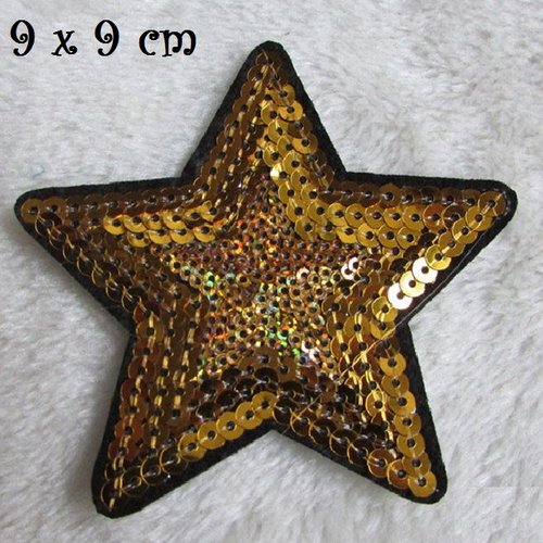 Applique patch écusson thermocollant - étoile double sequin / doré ** 9 x 9 cm ** applique à repasser