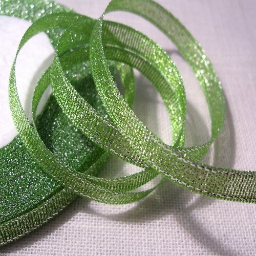 Ruban organza paillette scintillante - 032 / vert clair argent ** 10 mm ** lurex glitter - vendu au mètre - fêtes noël carterie