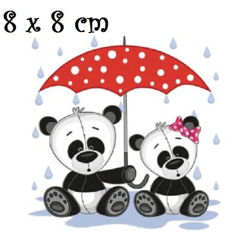 Patch applique, dessin transfert thermocollant, duo ourson panda, parapluie rouge ** 8 x 8 cm ** sérigraphie à repasser - t162
