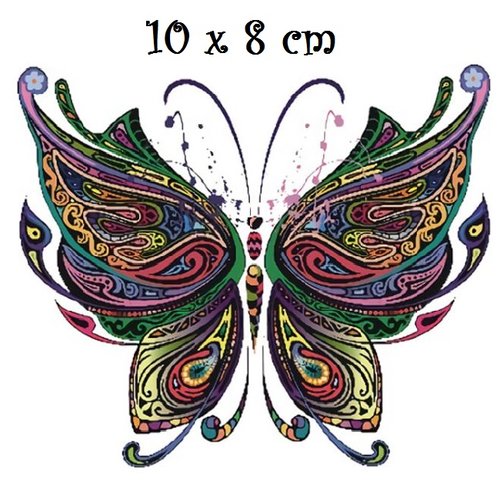 Patch applique, dessin transfert thermocollant, papillon motif aquarelle multicolore ** 10 x 8 cm ** sérigraphie à repasser - t165