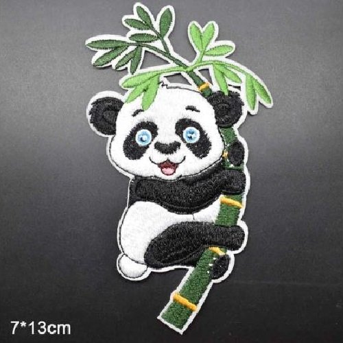 Patch écusson thermocollant - ours panda, tige de bambou ** 7 x 13 cm ** applique à repasser