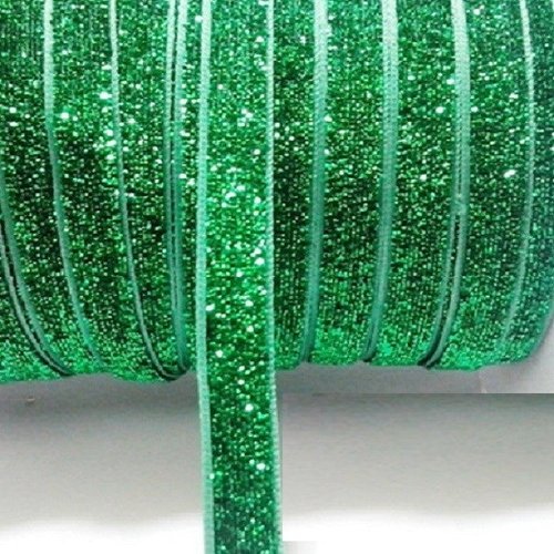 Ruban velours - n°05 / vert pré - galon scintillant paillette glitter ** 10 mm ** vendu au mètre