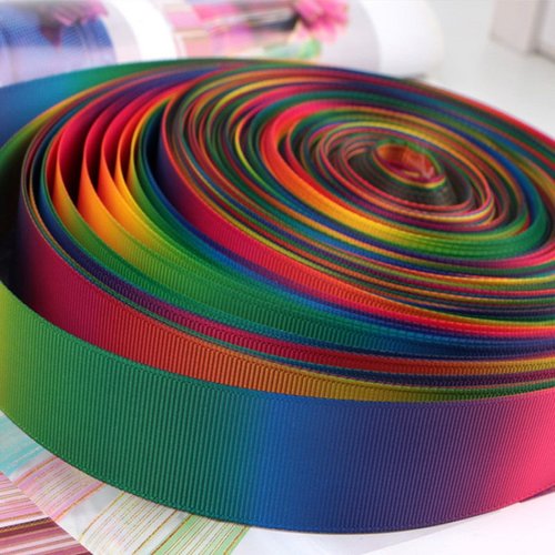 Ruban gros grain double face - arc en ciel rainbow multicolore ** 25 mm ** galon imprimé - vendu par 50 cm