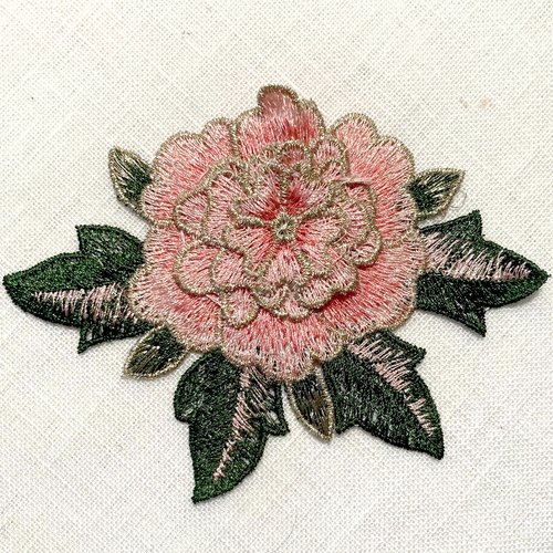 Applique fleur et feuille brodée 3d / pêche chair ** 9 x 12 cm ** patch à coudre - acd72