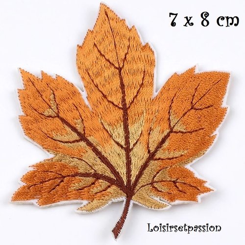 Écusson patch thermocollant - feuille bicolore / mordoré ** 7 x 8 cm ** applique à repasser