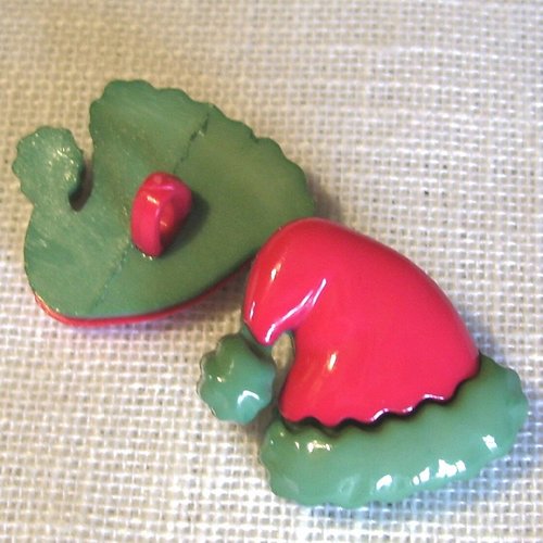 Bouton décoration bicolore - thème noël christmas / bonnet rouge vert ** 22 x 20 mm ** vendu à l'unité - b14