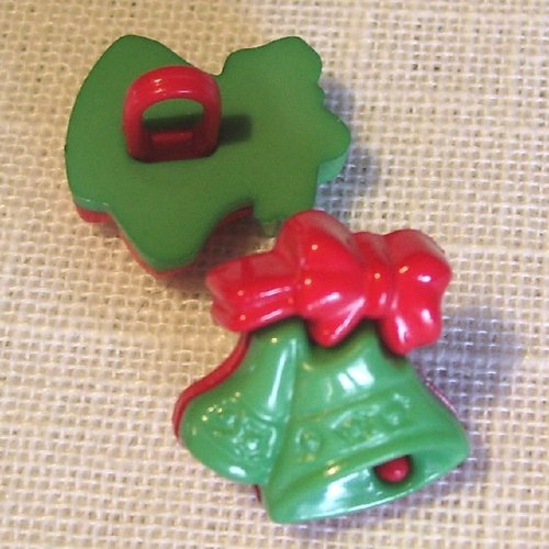Bouton décoration bicolore - thème noël christmas / cloche vert rouge ** 16 x 17 mm ** vendu à l'unité - b14