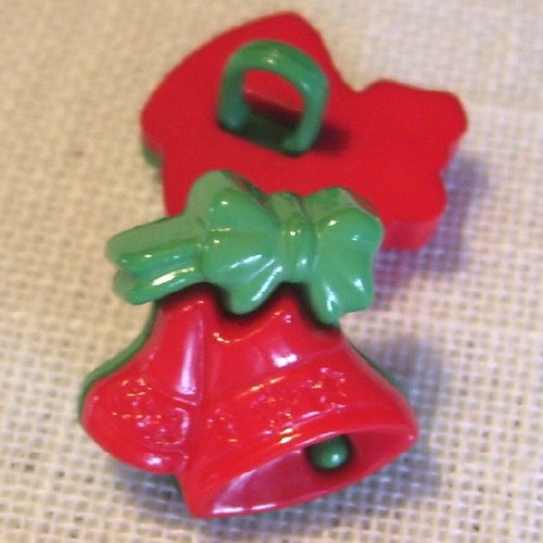 Bouton décoration bicolore - thème noël christmas / cloche rouge vert ** 16 x 17 mm ** vendu à l'unité - b14