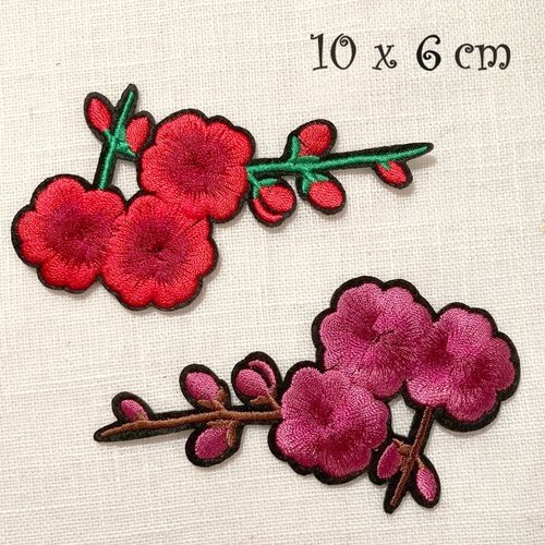 Écusson patch thermocollant - fleur de cerisier rouge ou vieux rose ** 10 x 6 cm ** applique à repasser - c108