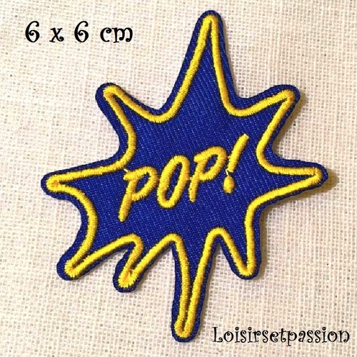 Écusson patch - étoile pop bleu jaune ** 6 x 6 cm ** applique brodée thermocollante