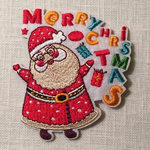 Écusson patch -  père noël, merry christmas ** 7 x 8 cm ** applique brodée thermocollant - à repasser