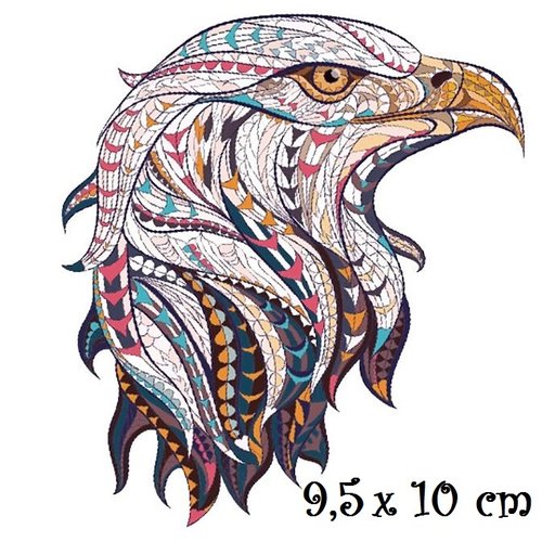 Patch applique, dessin transfert thermocollant, oiseau tête aigle royal ** 9,5 x 10 cm ** sérigraphie à repasser - t173