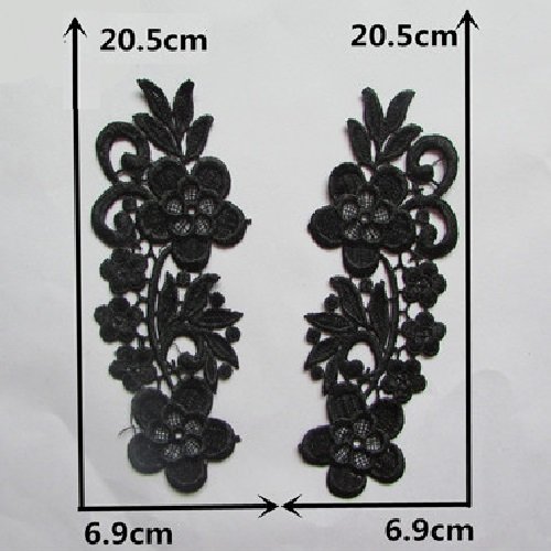 Lot de 2 appliques symétriques, fleur rosace / noir ** 7 x 20,5 cm ** dentelle guipure - acd113