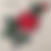 Écusson patch - tige fleur rose rouge ** 8 x 13 cm ** applique brodée thermocollante - c6969