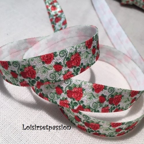 Ruban biais élastique - fleurs liberty, petites roses ** 16 mm ** galon foe imprimé souple satiné - oeko-tex 100 - vendu par 50 cm