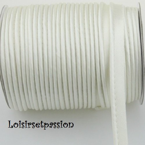 Ruban passepoil polyester satiné - 05 / blanc crème ** 12 mm ** bordure, coussin, nappe, sacs - vendu au mètre