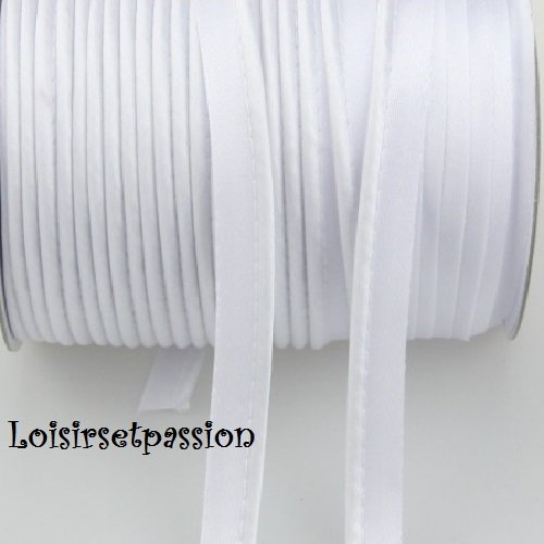 Ruban passepoil polyester satiné - 03 / blanc ** 12 mm ** bordure, coussin, nappe, sacs - vendu au mètre