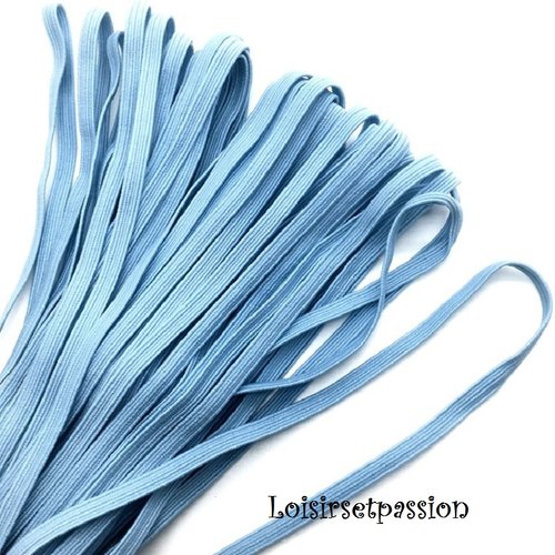 Ruban élastique souple plat / bleu porcelaine ** 6 mm ** vendu au mètre - couture,  masque, etc ..