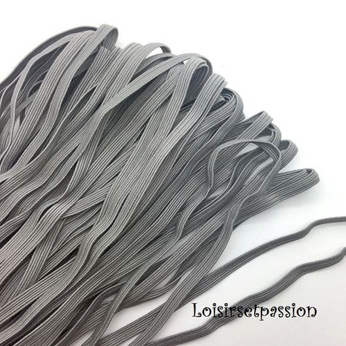 Ruban élastique souple plat / gris argent ** 6 mm ** vendu au mètre - couture,  masque, etc ..
