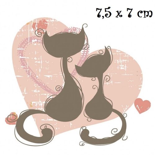 Patch applique, dessin transfert thermocollant, coeur de chat ** 7,5 x 7 cm ** sérigraphie à repasser - t175