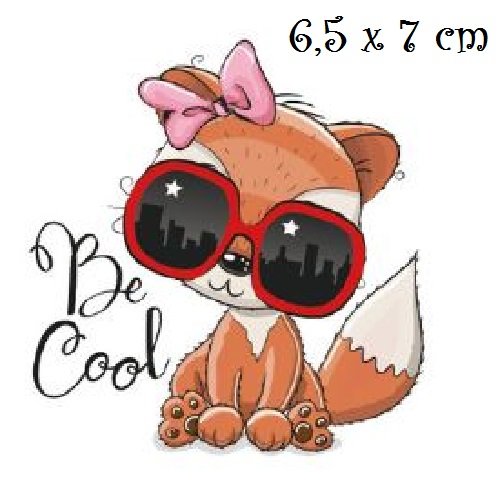 Patch applique, dessin transfert thermocollant, petit renard lunette noeud ** 6,5 x 7 cm ** sérigraphie à repasser - t183