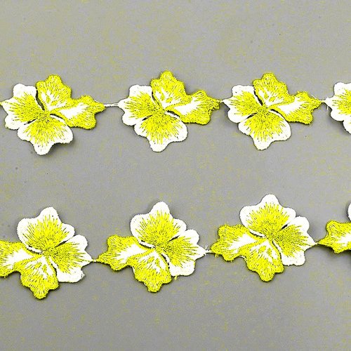 Galon ruban applique fleur bicolore / jaune blanc ** 45 mm ** à coudre - vendu à l'unité - ad08