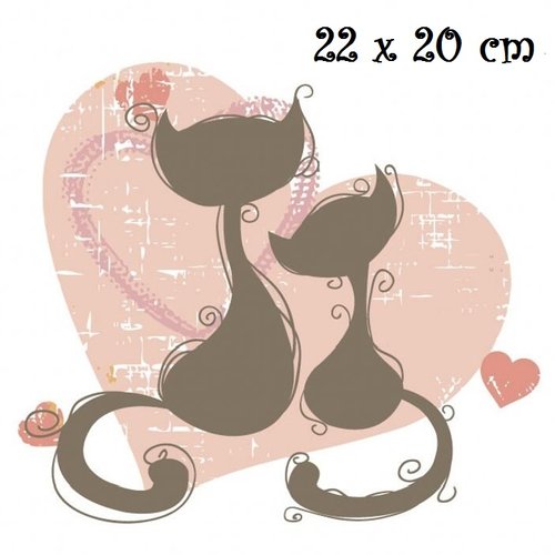 Patch applique, dessin transfert thermocollant, grand coeur de chat ** 22 x 20 cm ** sérigraphie à repasser - t175