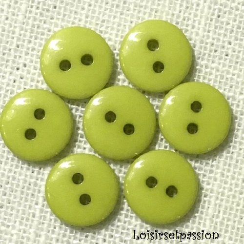 Lot de 10 petits boutons / vert citron ** 9 mm ** bouton rond en résine - layette couture poupée bébé scrapbooking - br9mm
