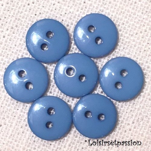Lot de 10 petits boutons / bleu de france ** 9 mm ** bouton rond en résine - layette couture poupée bébé scrapbooking - br9mm