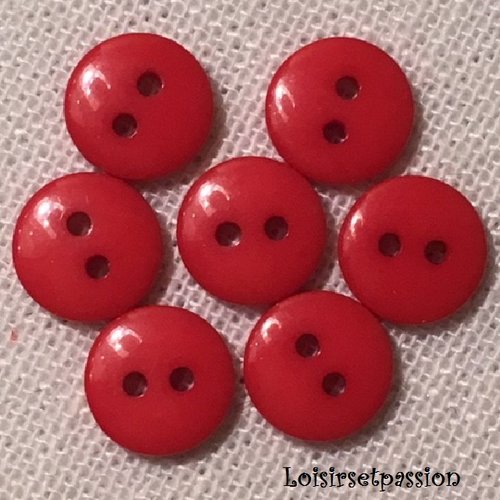 Lot de 8 petits boutons / rouge ** 10 mm ** bouton rond en résine - layette couture poupée bébé scrapbooking - br10mm