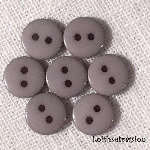Lot de 8 petits boutons / gris argent ** 10 mm ** bouton rond en résine - layette couture poupée bébé scrapbooking - br10mm