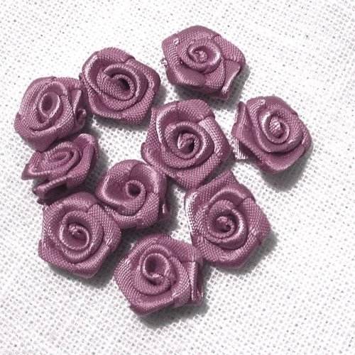Lot de 10 fleurs roses en ruban satin / vieux rose ** 15 mm ** f08