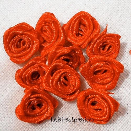 Lot de 10 fleurs roses en ruban satin / orange ** 15 mm ** f08
