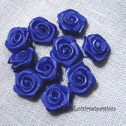 Lot de 10 fleurs roses en ruban satin / bleu roi ** 15 mm ** f08