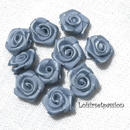 Lot de 10 fleurs roses en ruban satin / gris argent ** 15 mm ** f08