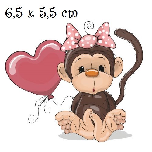 Patch applique, dessin transfert thermocollant, bébé singe, ballon coeur ** 6,5 x 5,5 cm ** sérigraphie à repasser - t191